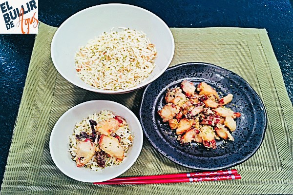 pulpo en tempura con arroz basmati